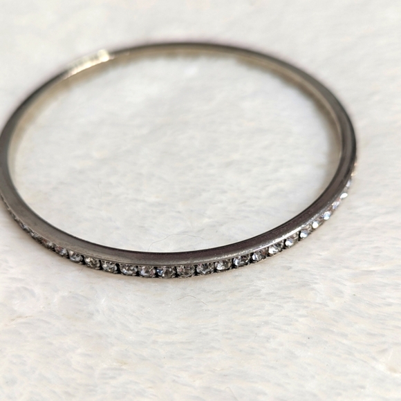 Vintage Silvertone Bangle Bracelet with Clear Stones - Picture 3 of 7
